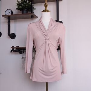Elegant Premise Twist-Knot Long-Sleeve Blouse in Blush. Perfect for Office Siren